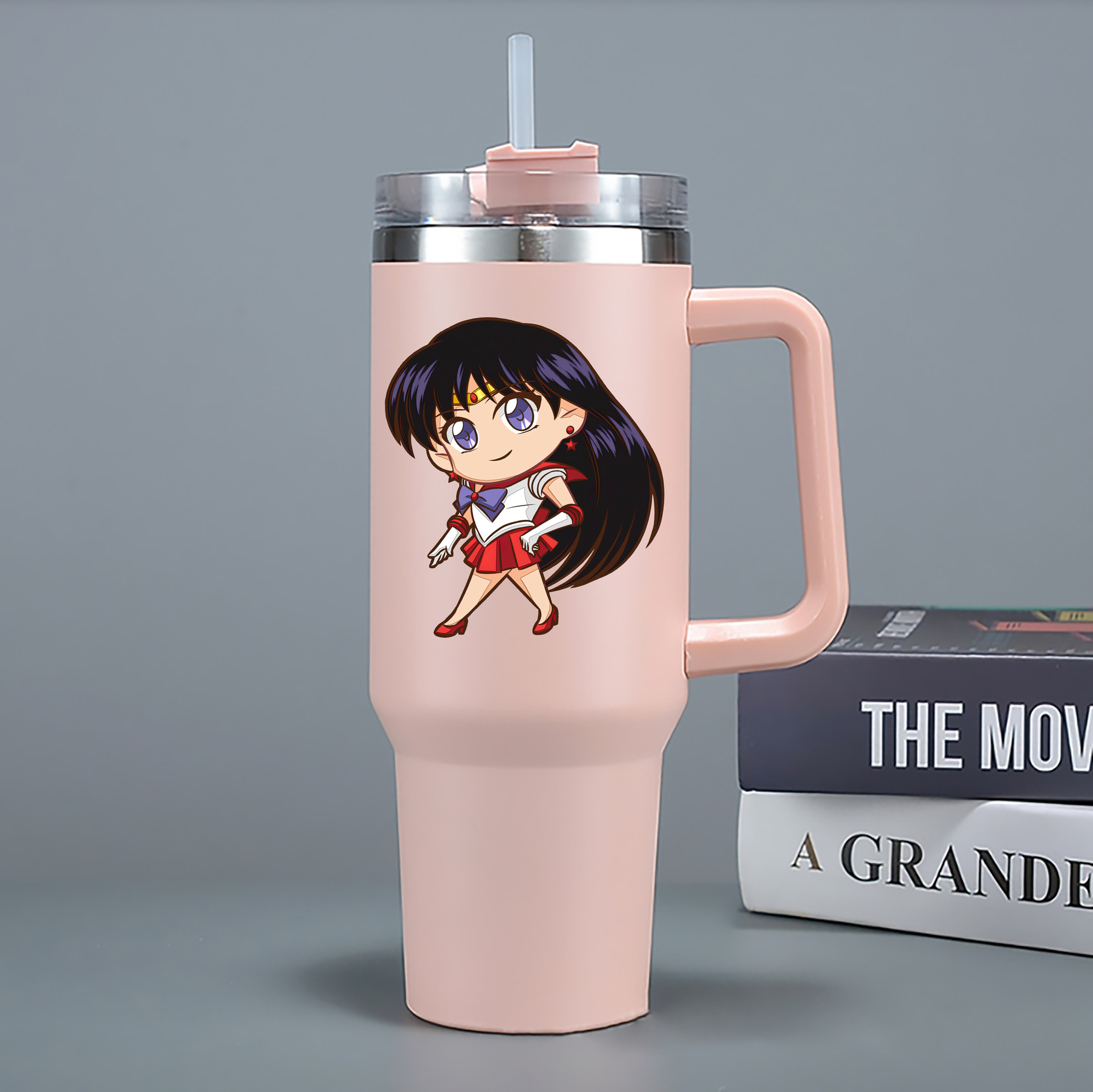（画像用） 美少女戦士セーラームーン 火野レイ ひの レイ Sailor Moon Hino Rei （セーラーマーズ,Sailor Mars） 1200mL車用タンブラー - クリスタルステッカー（プラスチックストロー付き）